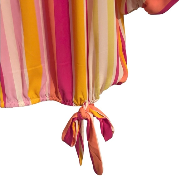 CeCe Women’s Multicolor Off-The-Shoulder Tiered Sleeve Blouse‎ Size Medium - Picture 3 of 4